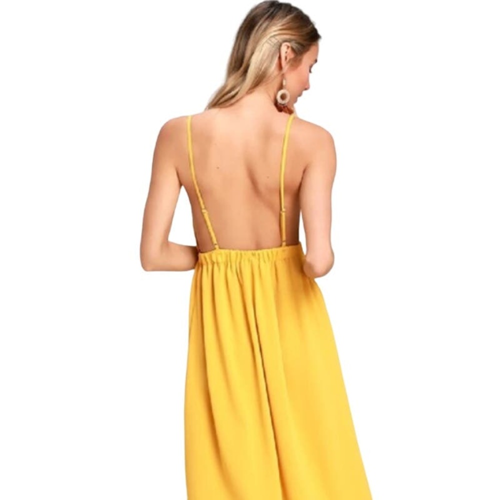 Lulus Melena Lace Backless Midi Dress Yellow XS